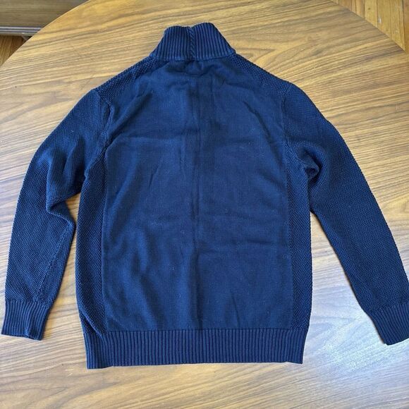 Carbon2Cobalt Men's Sweater Medium Mid Blue Black Quarter Button Pullover Knit - Picture 5 of 7